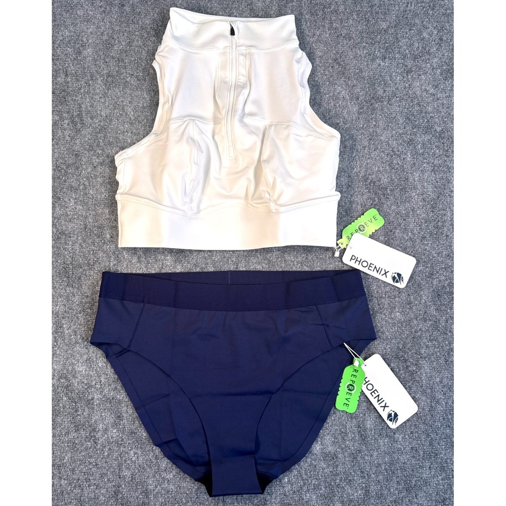 Phoenix Prague White 1X C-DD Crop Bra Malibu Navy Blue 1X Bikini Activewear NWT
